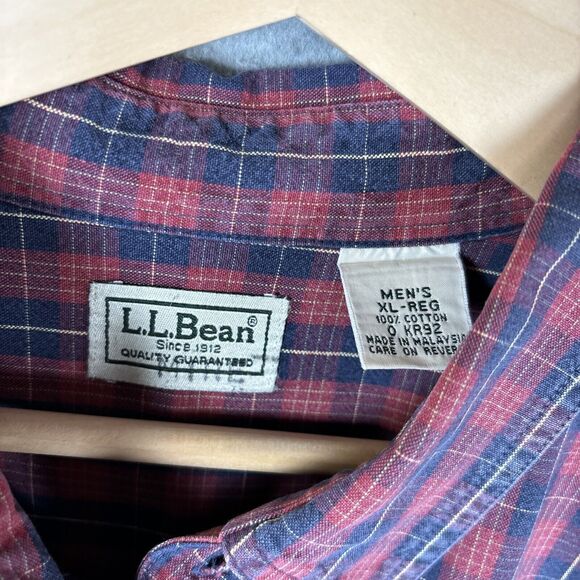 LL Bean Button Down Shirt Mens XL Long Sleeve Cotton Plaid Lot of 2 Red Green - Picture 2 of 15